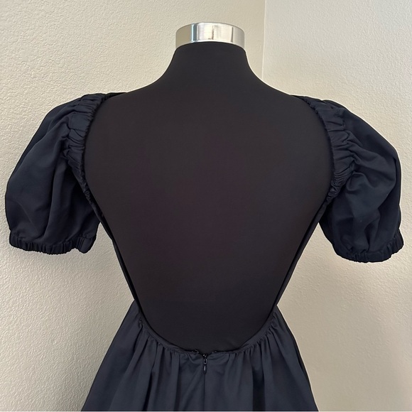 STAUD Alix Puff Sleeve Backless Dress Black Puff Sleeve Mini Sundress Size 4 - Picture 11 of 15